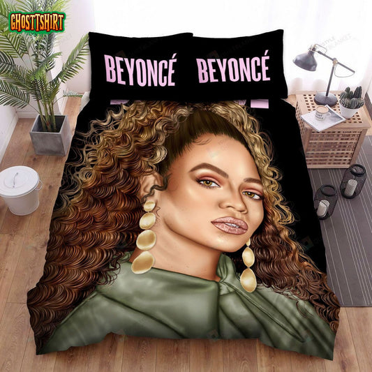 Beyonce With Her Curly Hair Digital Portrait Bed Sheets Duvet Cover Bedding Set