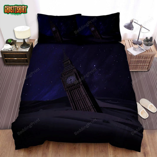 Big Ben Abandoned Desert Night Bed Sheets Duvet Cover Bedding Set