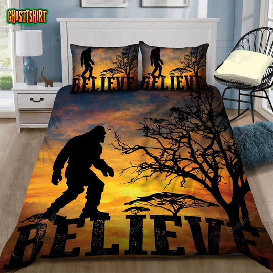 Bigfoot Silhouette In Sunset Believe Him Bed Sheets Duvet Cover Bedding Set