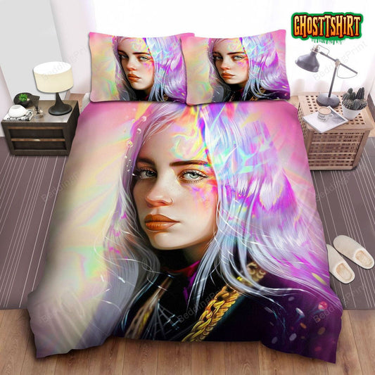 Billie Eilish In Colorful Digital Art Bed Sheets Duvet Cover Bedding Set