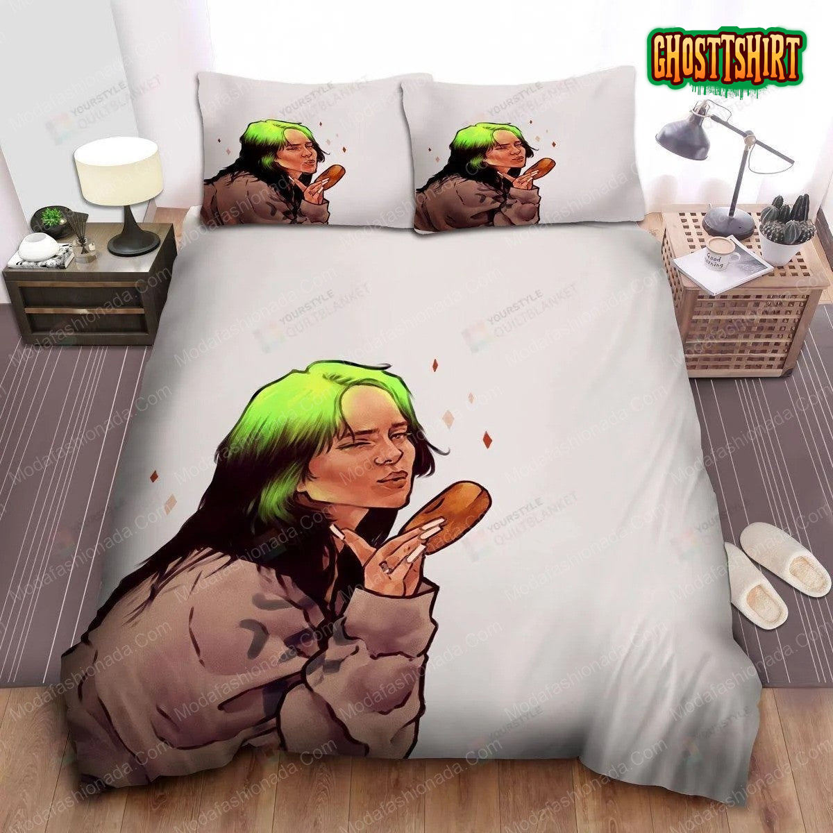 Billie Eilish with A Donut Painting 38 Bedding Set