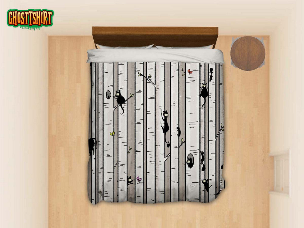 Birch Trees Illustration Black And White Bedding Set