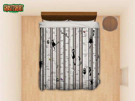 Birch Trees Illustration Black And White Bedding Set