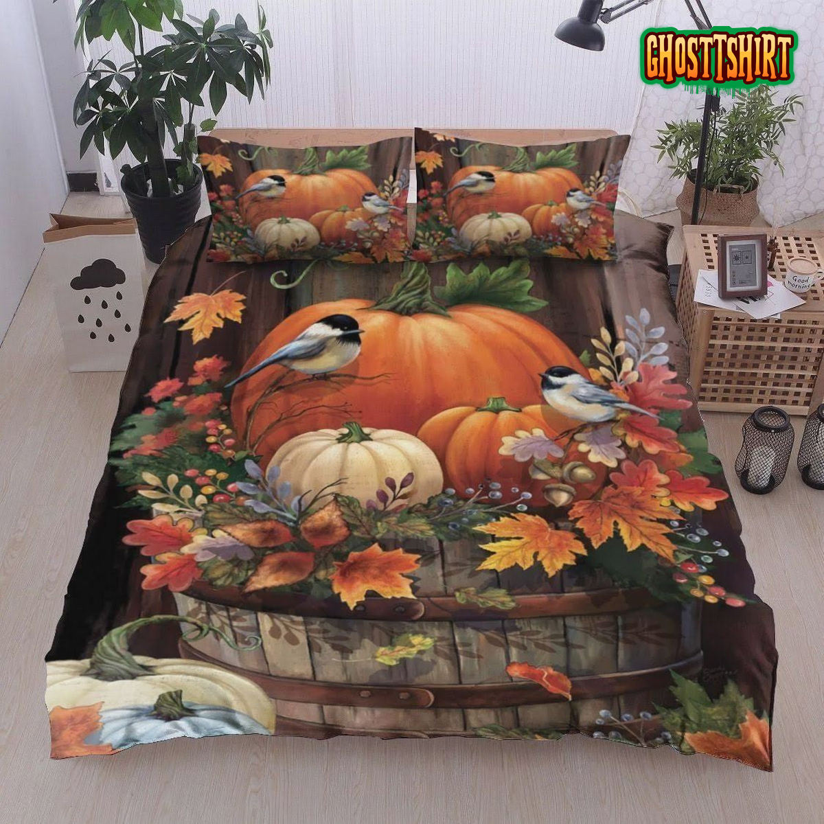 Bird Pumpkin Autumn My Favorite Season Is Autumn Bed Sheets Duvet Cover Bedding Set