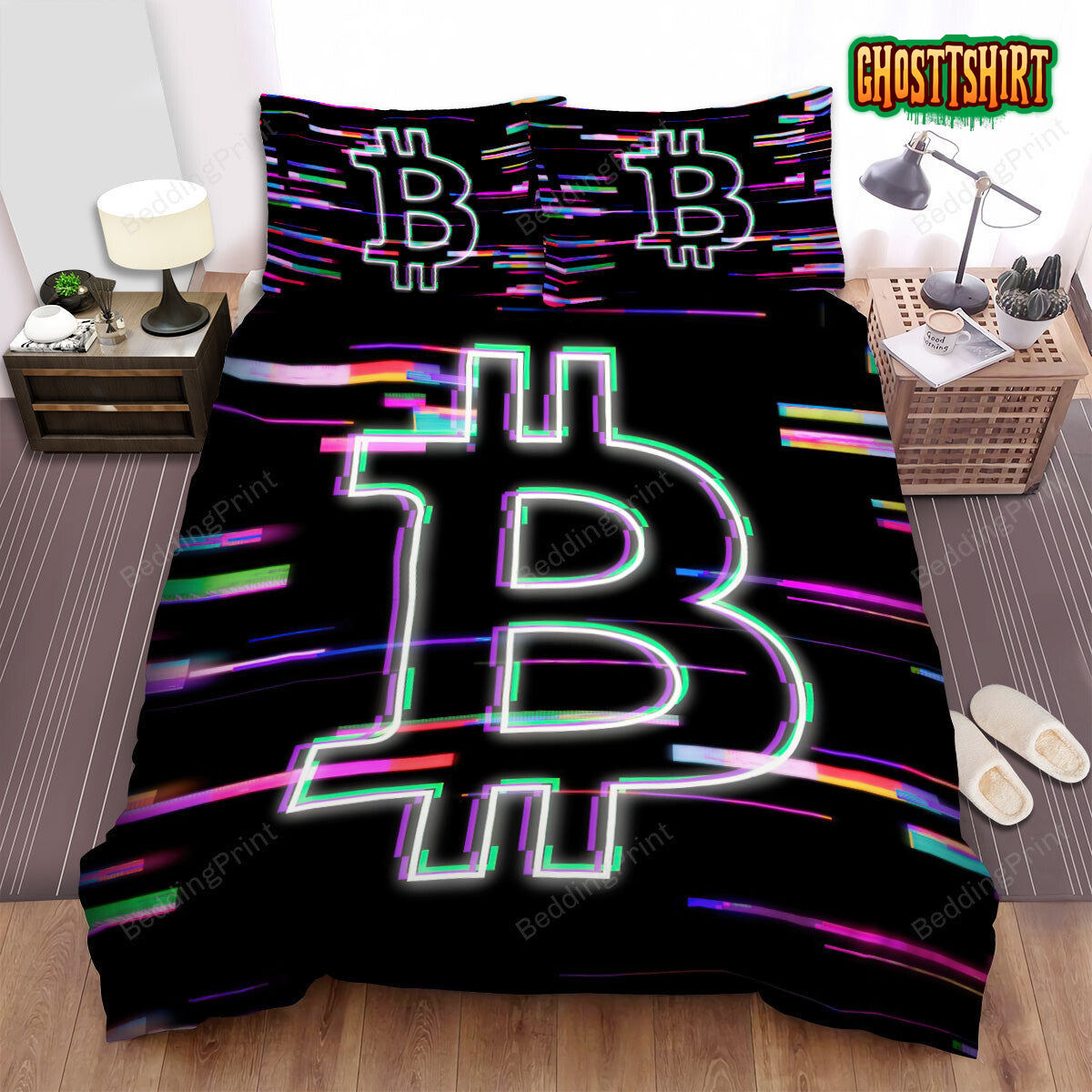 Bitcoin Glitching Artwork Bed Sheets Spread Duvet Cover Bedding Set