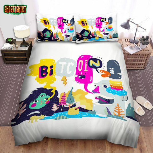 Bitcoin In Cartoon World Illustration Bed Sheets Spread Duvet Cover Bedding Set