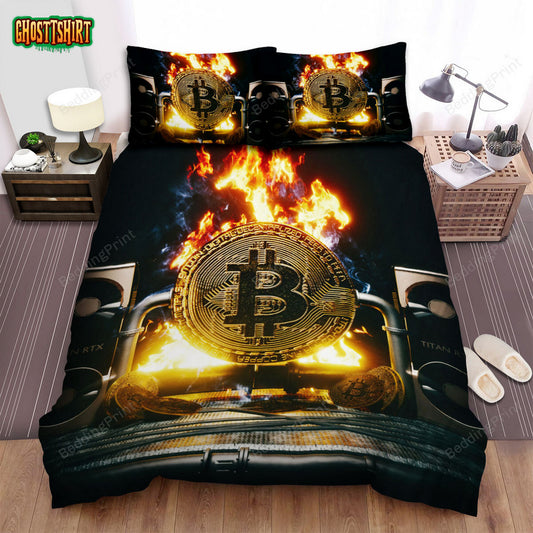 Bitcoin Mining 3D Digital Illustration Bed Sheets Spread Duvet Cover Bedding Set