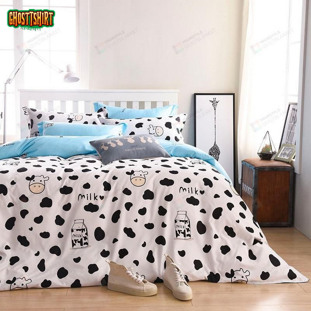 Black And White Cartoon Milk Cow Cotton Bed Sheets Spread Comforter Duvet Cover Bedding Set