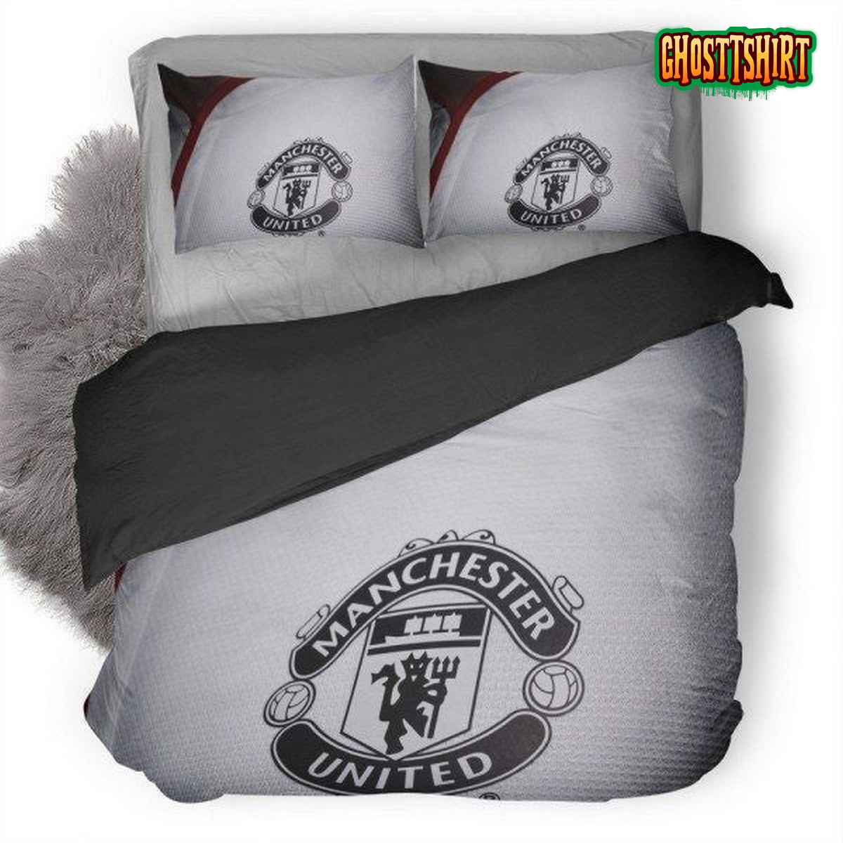 Black And White Manchester United Soccer Club Logo Bedding Set