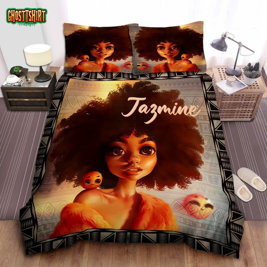 Black Baby Girl Cute African Pattern Custom Name Duvet Cover Bedding Set
