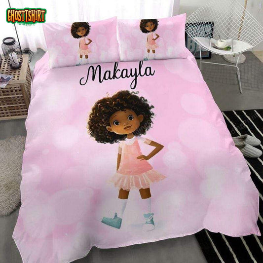 Black Baby Girl Personalized Custom Name Duvet Cover Bedding Set