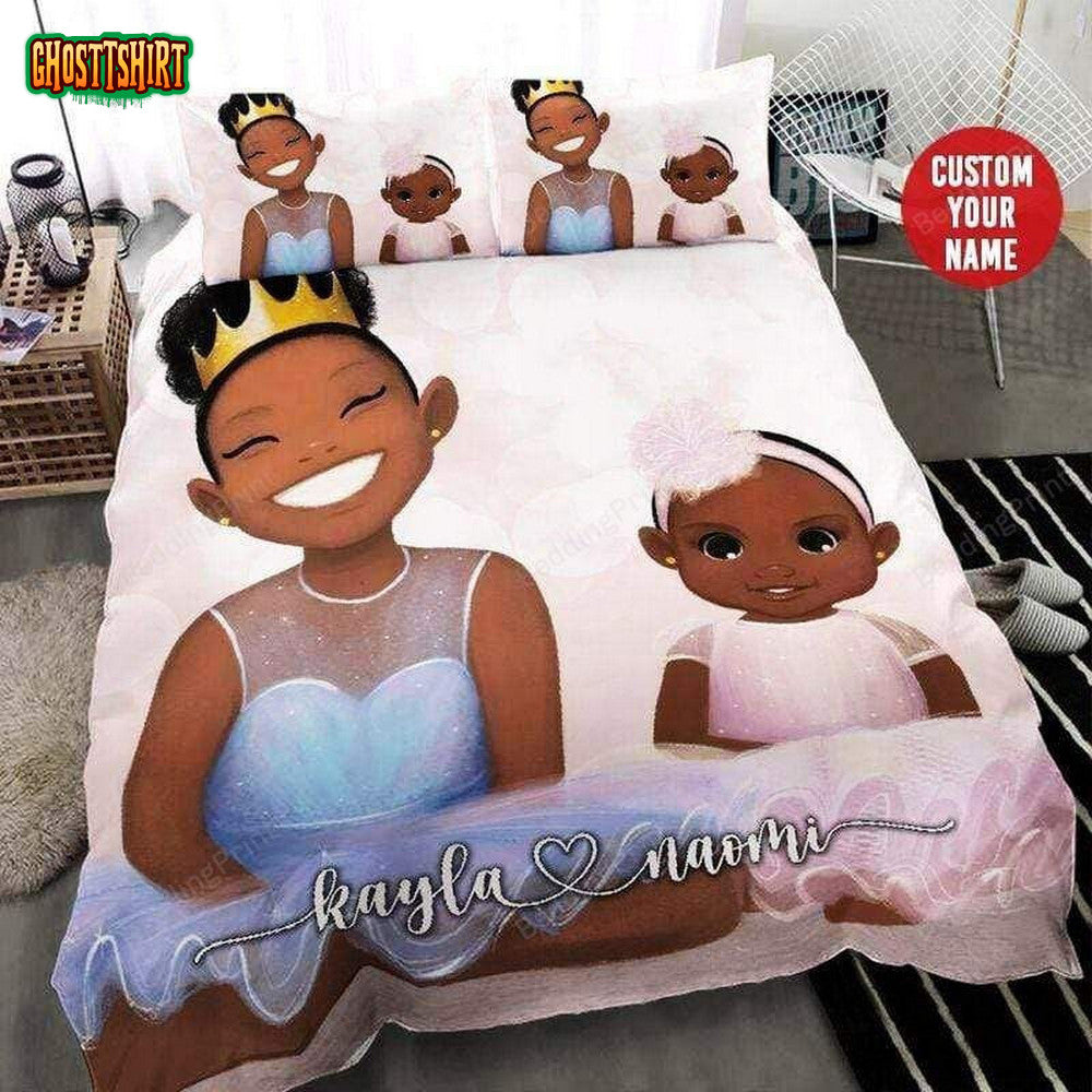 Black Baby Girl Sisters Personalized Custom Name Duvet Cover Bedding Set
