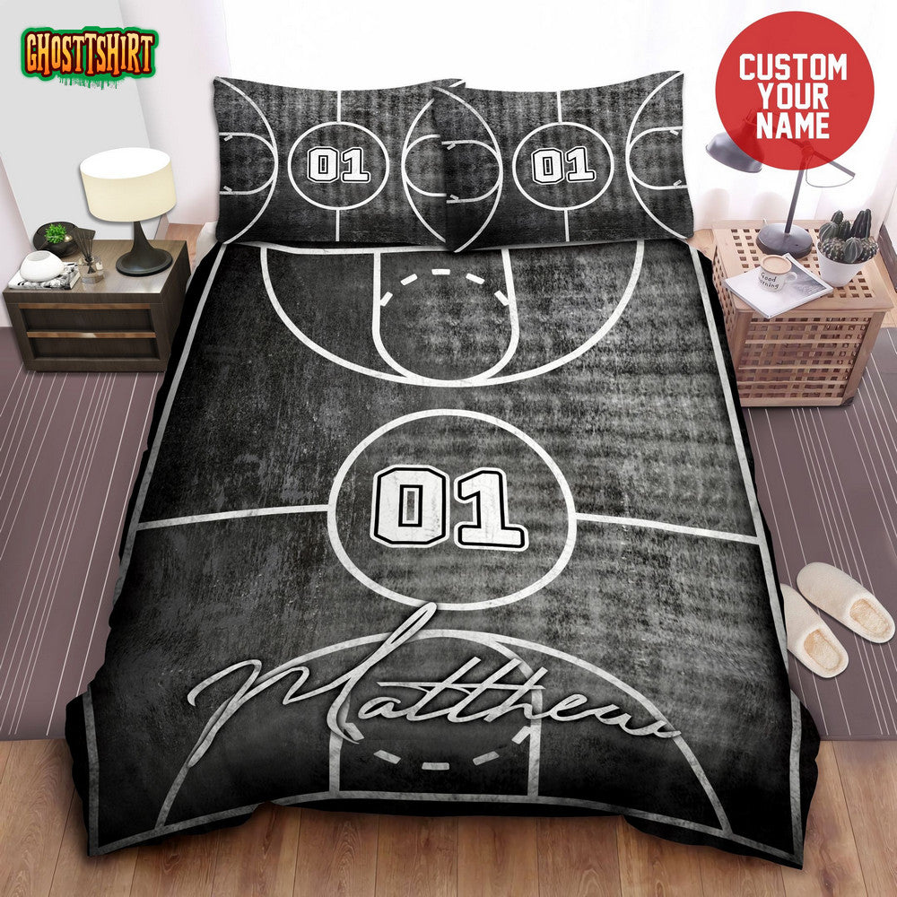Black Basketball Court Personalized Custom Name Duvet Cover Bedding Set