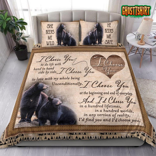 Black Bear Couple I Choose You Bed Sheets Duvet Cover Bedding Set