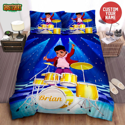 Black Boy Toddler Drummer Boys Afro Boy Custom Name Duvet Cover Bedding Set
