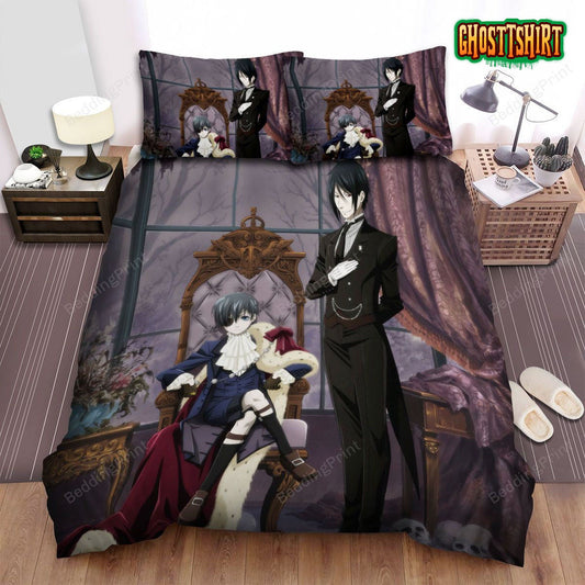 Black Butler Ciel And Sebastian With The Skulls Bed Sheets Duvet Cover Bedding Set