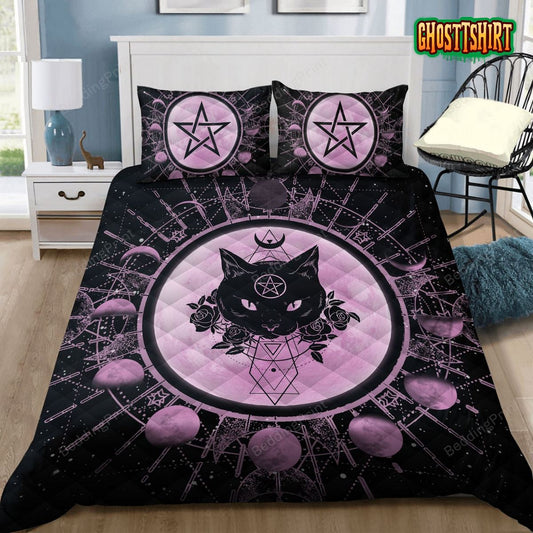 Black Cat And Moon Phase Purple Bed Sheets Duvet Cover Bedding Set