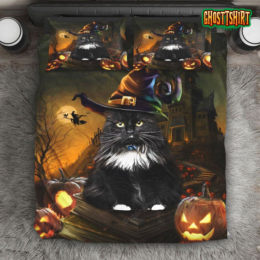 Black Cat Halloween Night Bed Sheets Duvet Cover Quilt Bedding Set
