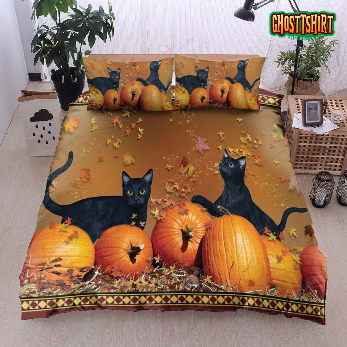 Black Cats And Pumpkin Bed Sheets Duvet Cover Bedding Set