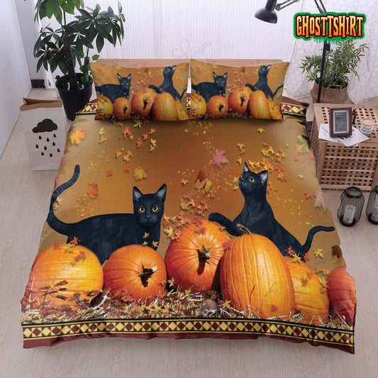 Black Cats And Pumpkin Bed Sheets Duvet Cover Bedding Set