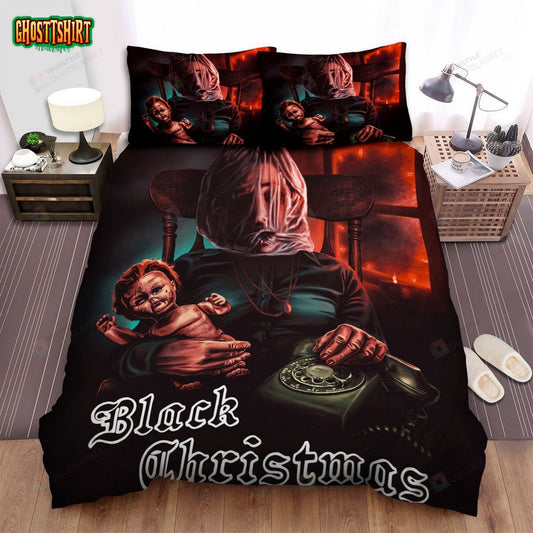 Black Christmas Movie Scare Image Bed Sheets Spread Comforter Duvet Cover Bedding Set