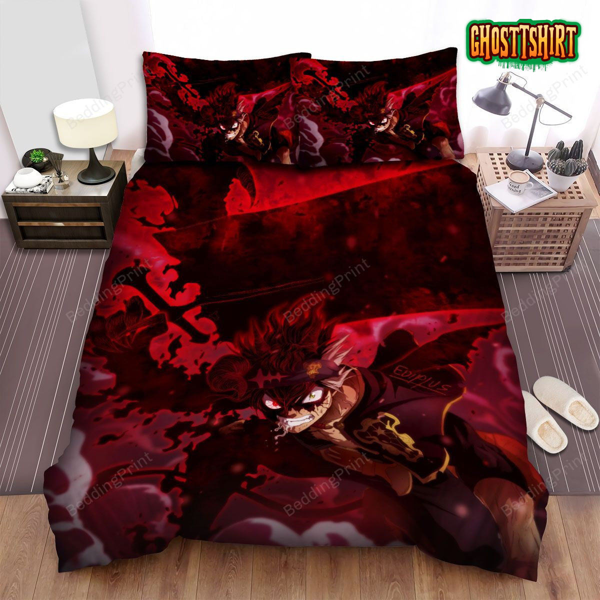 Black Clover Asta With Demon-Dweller Sword In The Smoke Bed Sheets Duvet Cover Bedding Set