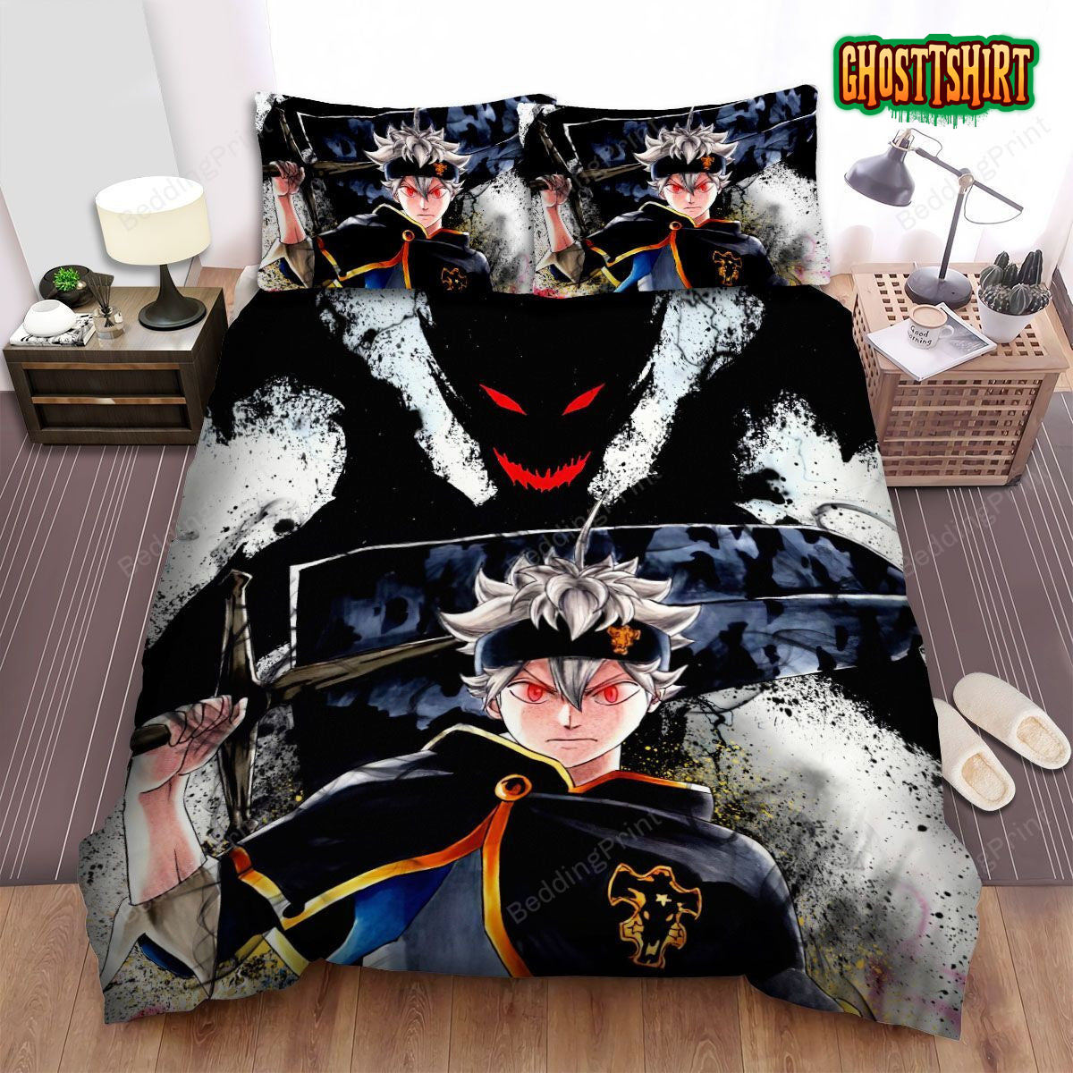 Black Clover Asta With The Demon-Slayer Sword And Zagred Bed Sheets Duvet Cover Bedding Set