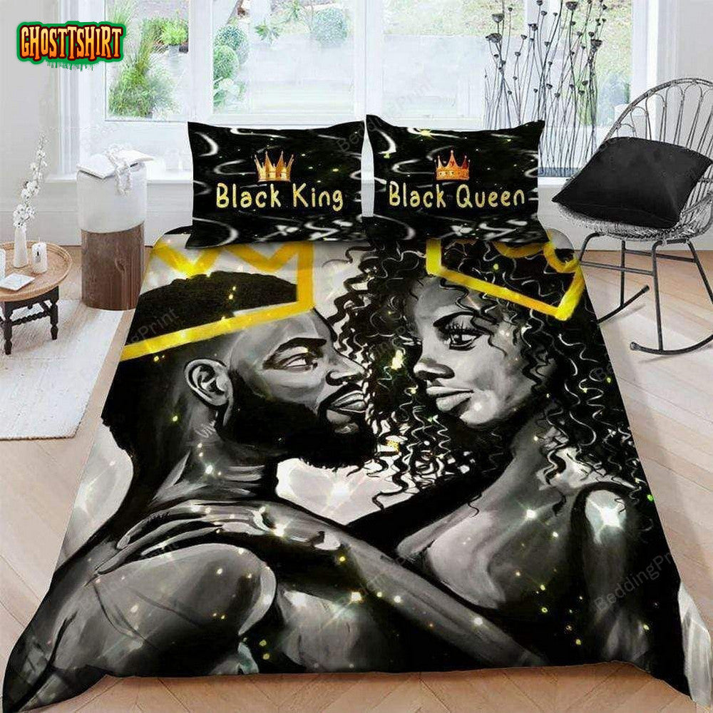 Black Couple Crown Custom Name Duvet Cover Bedding Set