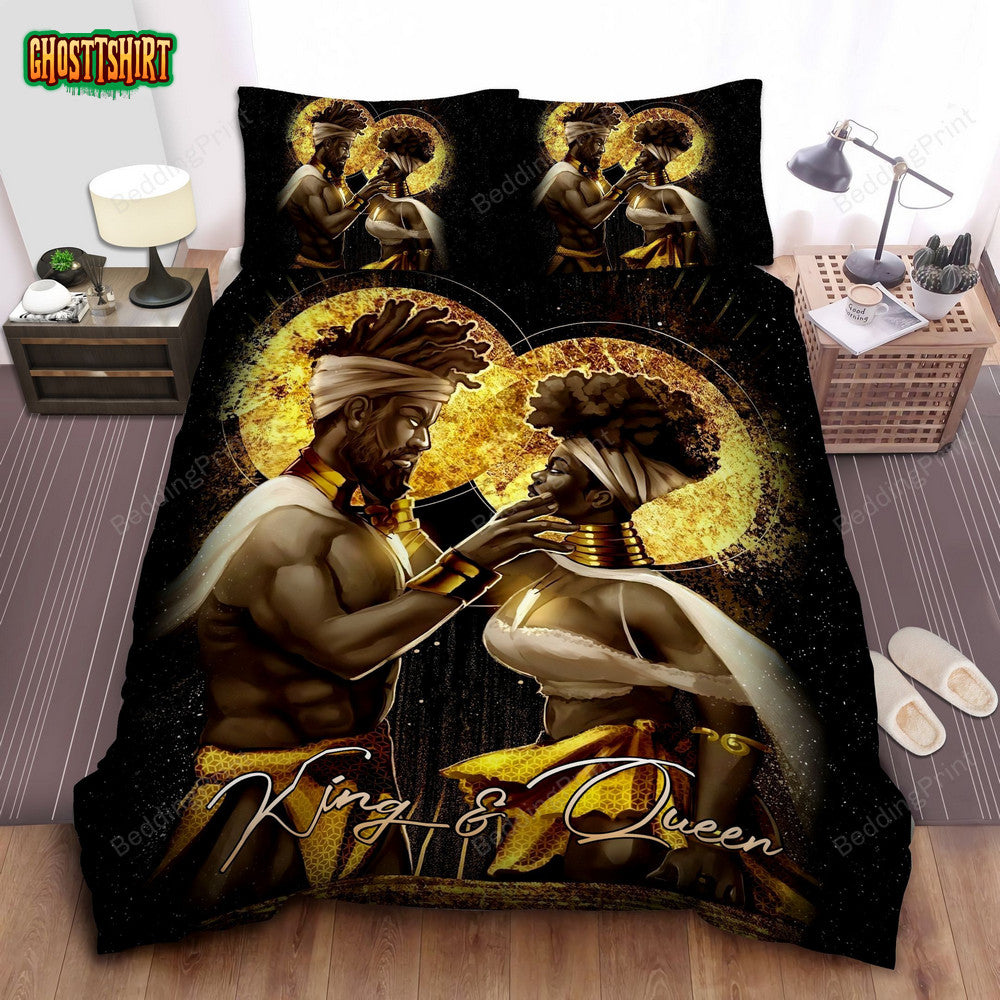 Black Couple Gold Custom Name Duvet Cover Bedding Set