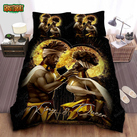 Black Couple Gold Custom Name Duvet Cover Bedding Set