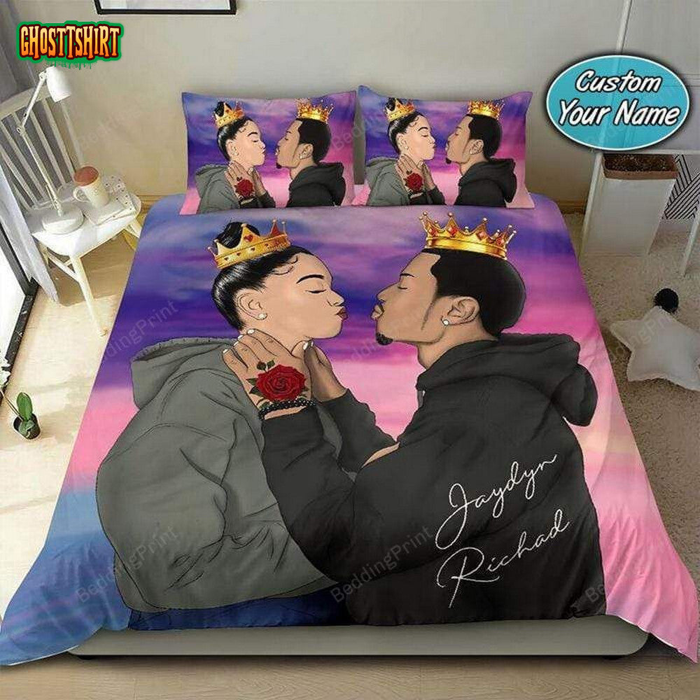 Black Couple King And Queen Personalized Custom Name Duvet Cover Bedding Set