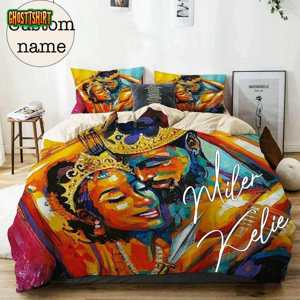 Black Couple King Queen Personalized Custom Name Duvet Cover Bedding Set