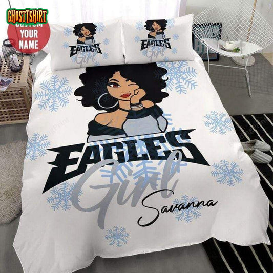 Black Eagles Football Girl Personalized Custom Name Duvet Cover Bedding Set