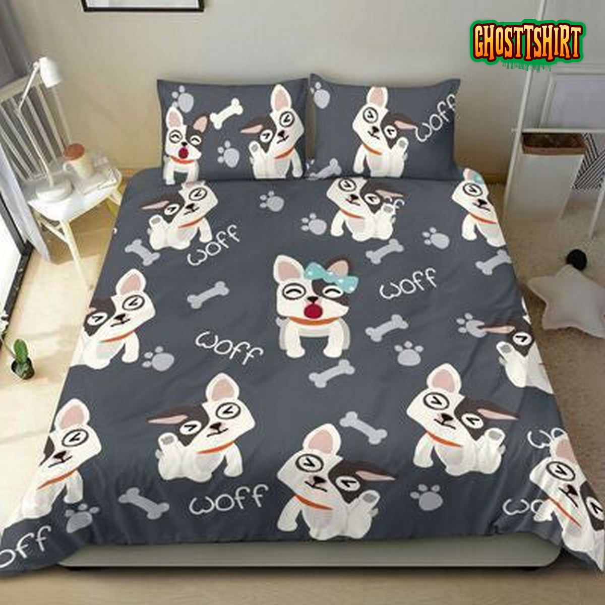 Black Frenchie Bed Sheets Duvet Cover Bedding Set