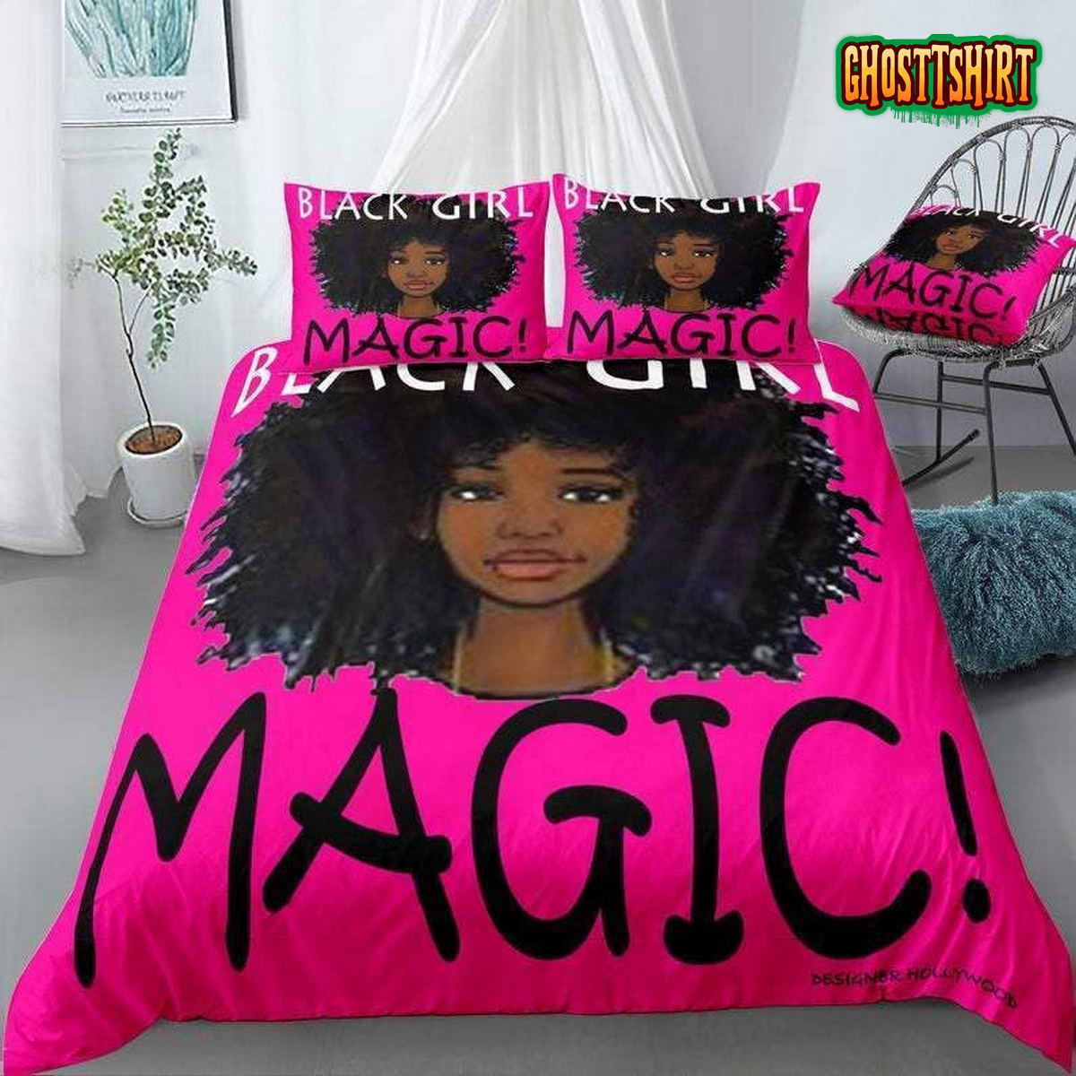 Black Girl African Pink Background Duvet Cover Bedding Set