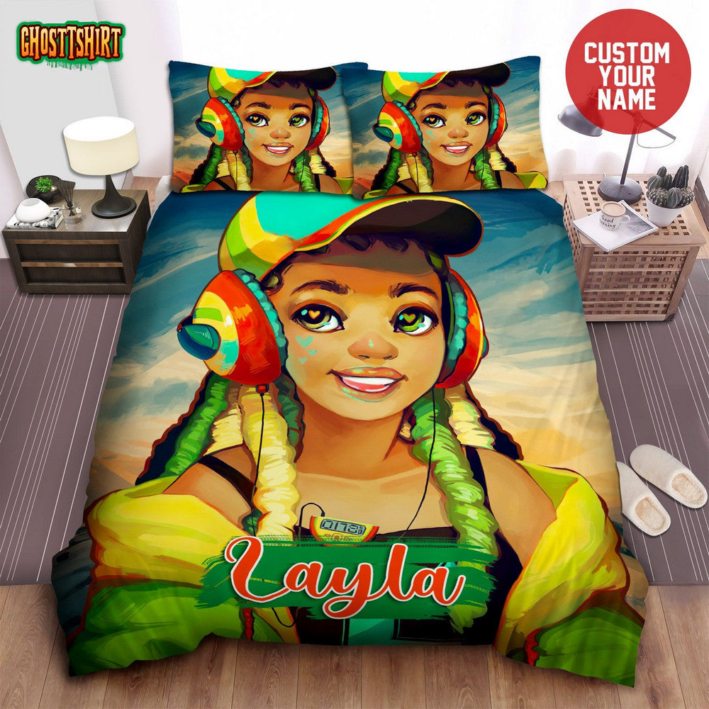 Black Girl And Music Afircan American Woman Custom Name Duvet Cover Bedding Set