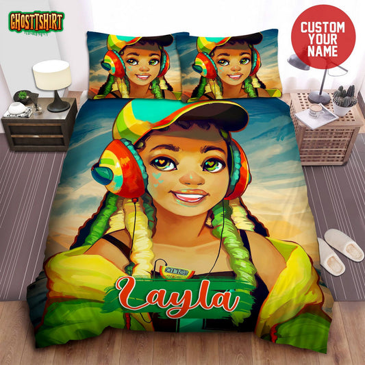 Black Girl And Music Afircan American Woman Custom Name Duvet Cover Bedding Set