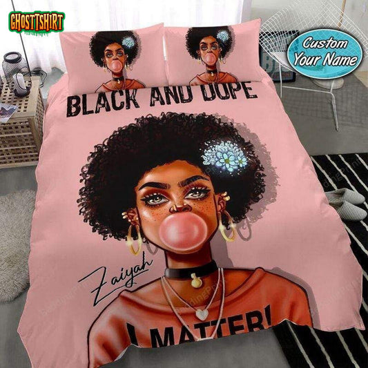 Black Girl Black & Dope Custom Name Duvet Cover Bedding Set