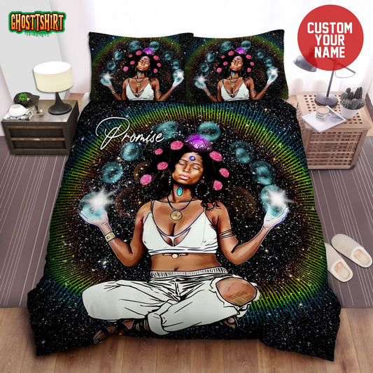 Black Girl Galaxy Magic Custom Name Duvet Cover Bedding Set
