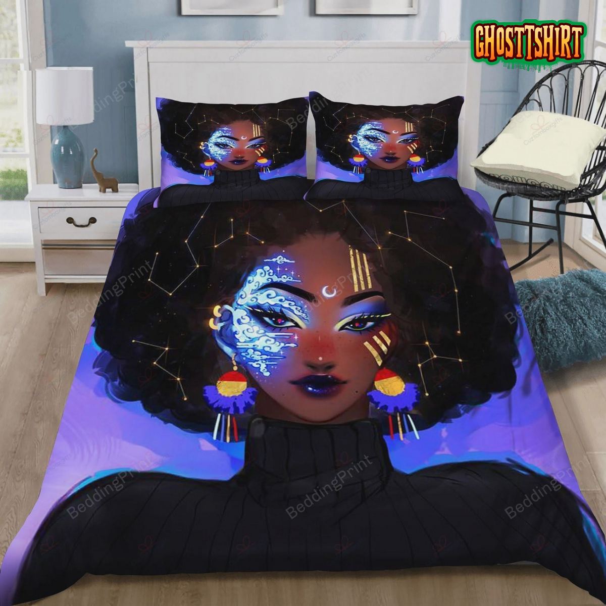 Black Girl Horoscope Bed Sheets Duvet Cover Bedding Set