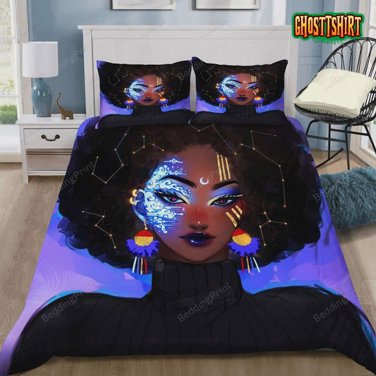 Black Girl Horoscope Bed Sheets Duvet Cover Bedding Set