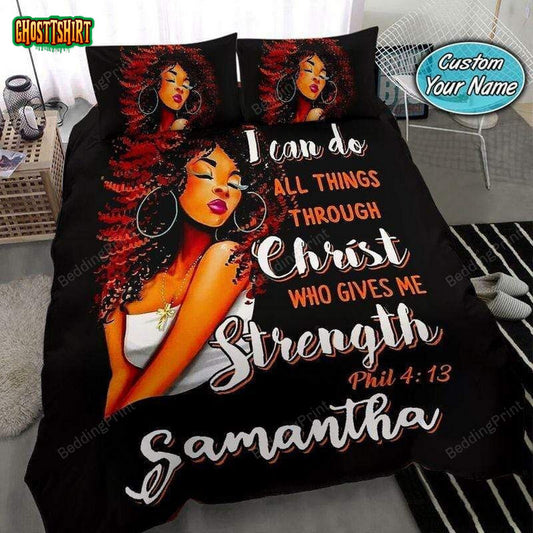 Black Girl I Can Do All Things Custom Name Duvet Cover Bedding Set