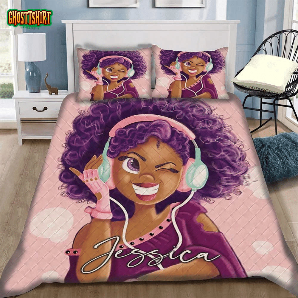 Black Girl Listening To Music Pesonalized Custom Bedding Set