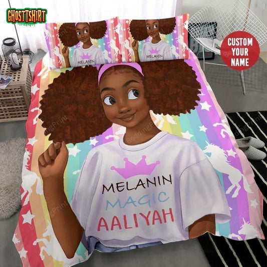 Black Girl Magic Melanin Custom Name Duvet Cover Bedding Set