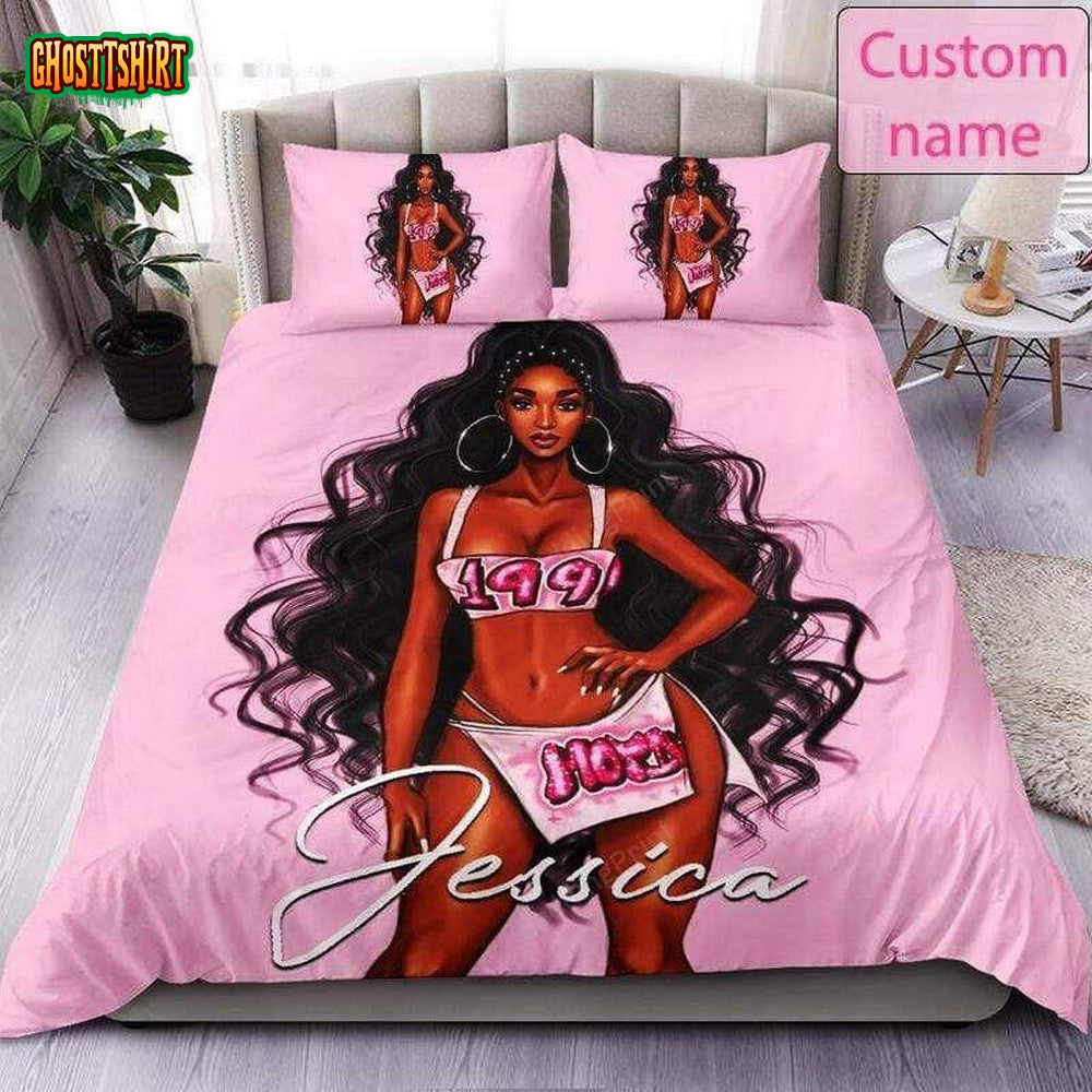 Black Girl Pink Beautiful Custom Name Duvet Cover Bedding Set
