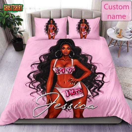 Black Girl Pink Beautiful Custom Name Duvet Cover Bedding Set
