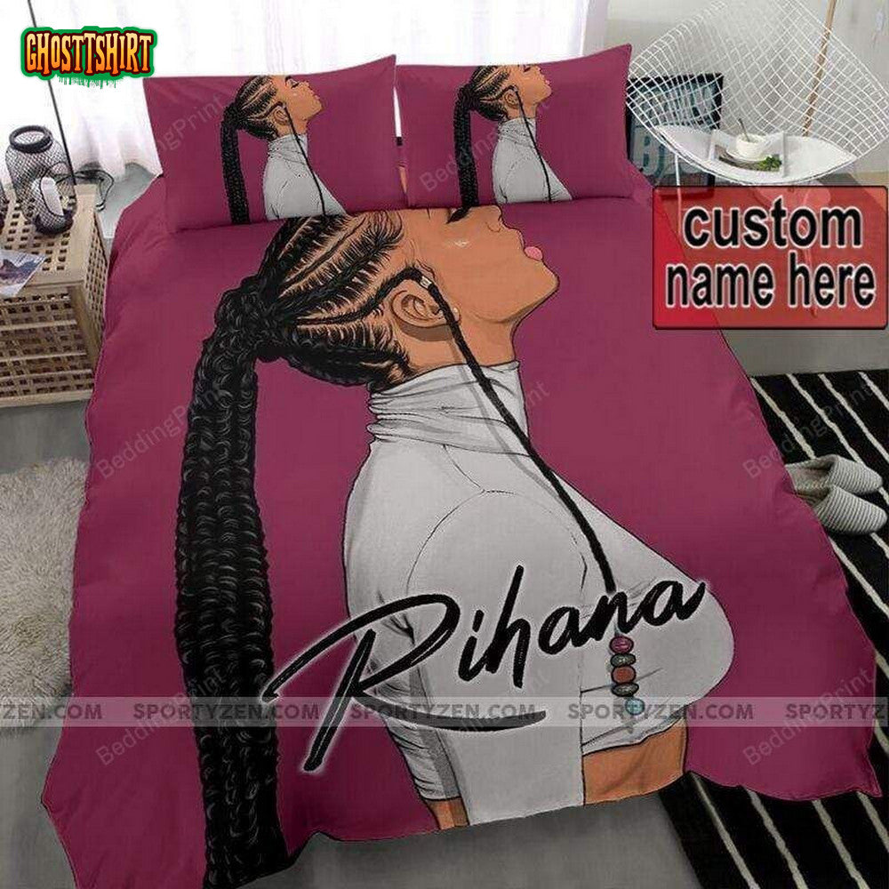 Black Girl White Shirt Custom Name Duvet Cover Bedding Set