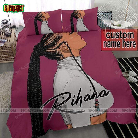 Black Girl White Shirt Custom Name Duvet Cover Bedding Set