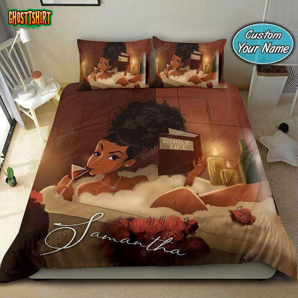 Black Girl Wine Book Shower Bedding Custom Name Duvet Cover Bedding Set