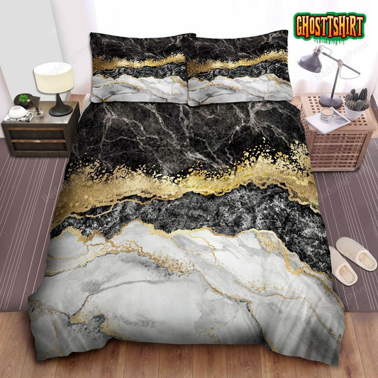 Black Gold And White Marble Bedding Set